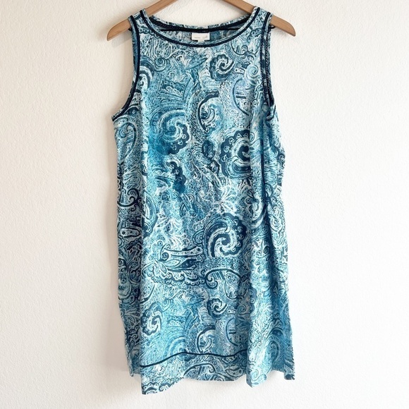 J. JILL LOVE LINEN BLUE PAISLEY PRINTED POCKET LINEN DRESS SMALL BRAND NEW - Picture 1 of 8